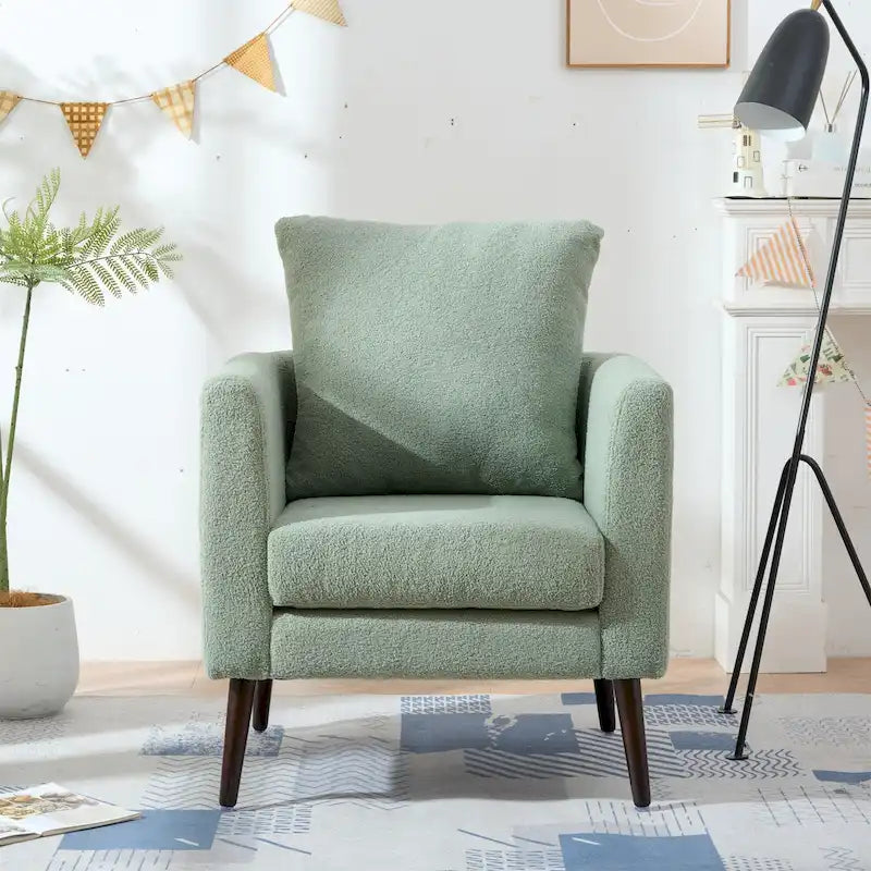 Fauteuil rembourré vert 26.77 avec pieds en bois massif