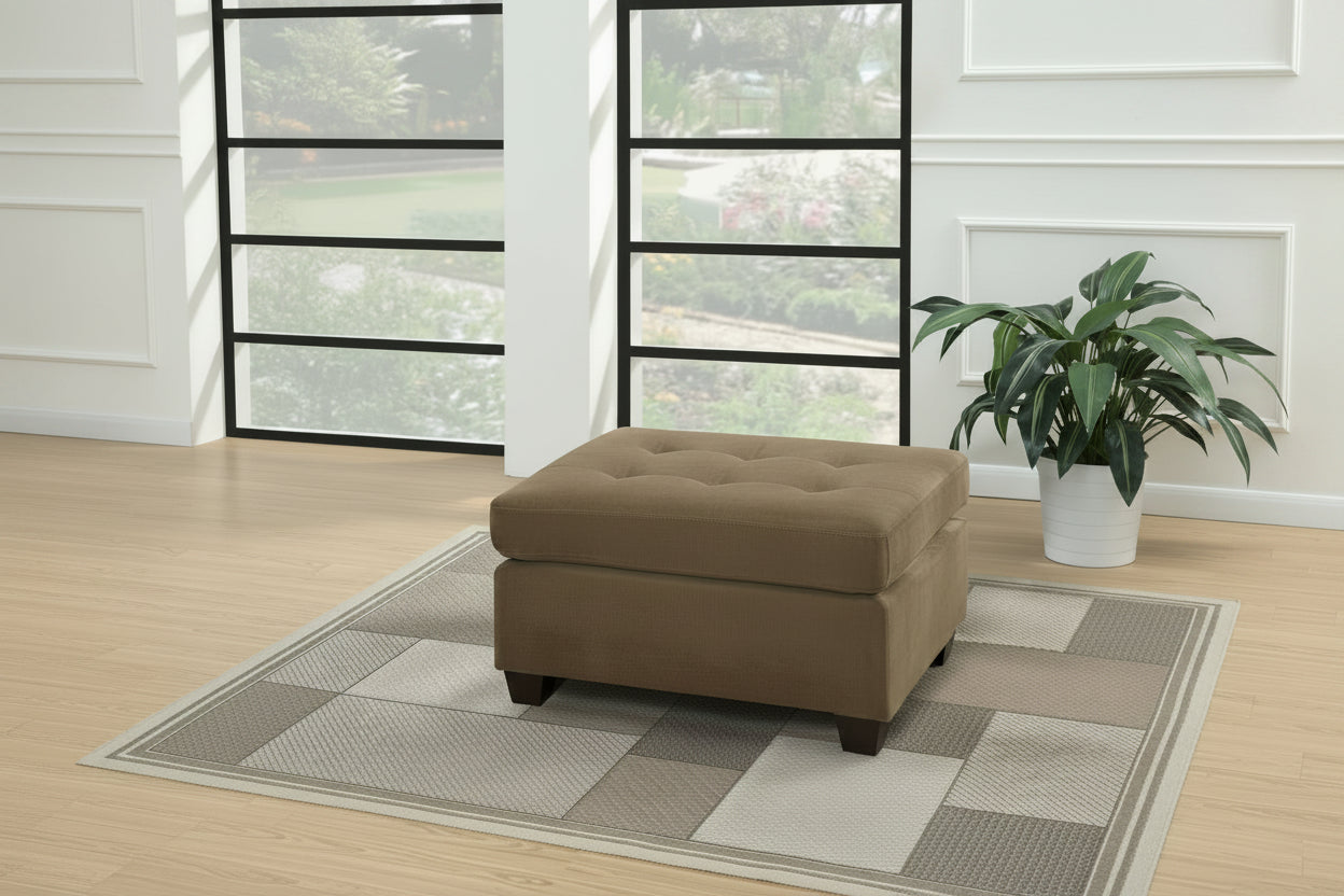 Cocktail Ottoman In Light Brown Waffle Suede Fabric