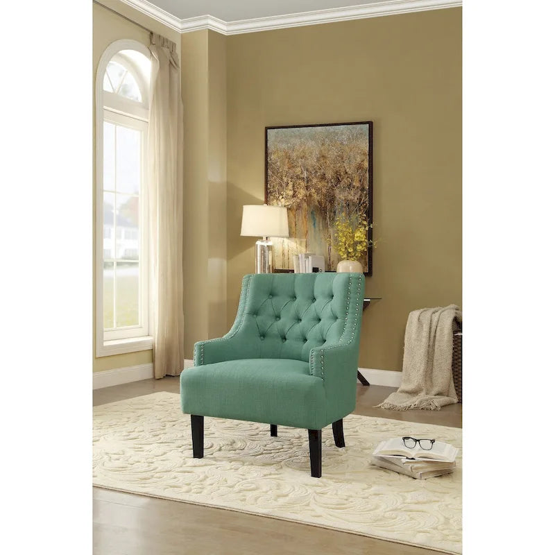 Fauteuil d'appoint en chenille sarcelle avec dossier capitonné